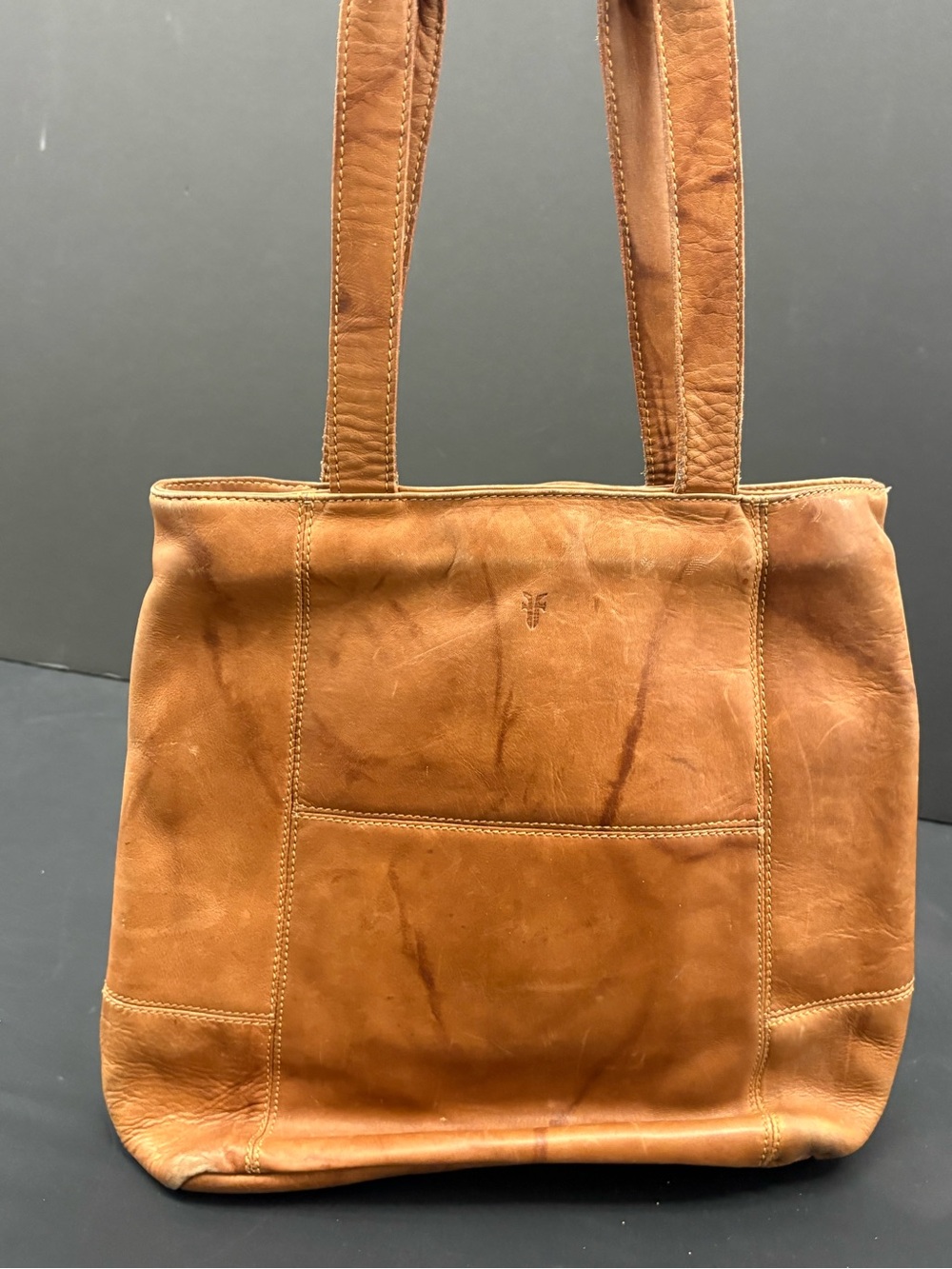 Frye Vintage Brown Leather Tote with Branded Patch